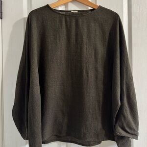 Women's Apuntob Military Green Wool & Linen Shirt Top